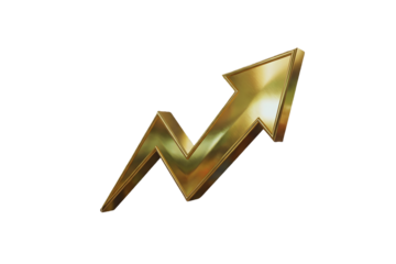 Dynamic golden lightning bolt icon transforming into an upward-pointing arrow, symbolizing rapid progress, success, and energetic growth in business or personal development