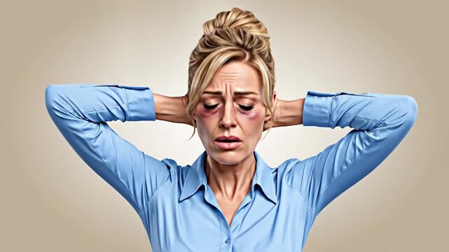 Expressive Woman Showing Discomfort and Fatigue in Multiple Poses for Emotional and Stress