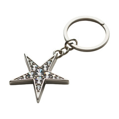 Close-up studio shot of a sparkling crystal star keychain on a black background