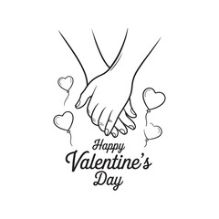 Obraz premium Happy Valentine’s Day Holding Hands Illustration with Heart Elements – Love and Romance Concept