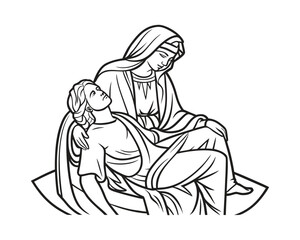 Minimal Clean Vector Illustration of the Pietà Statue