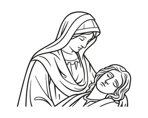 Minimal Clean Vector Illustration of the Pietà Statue