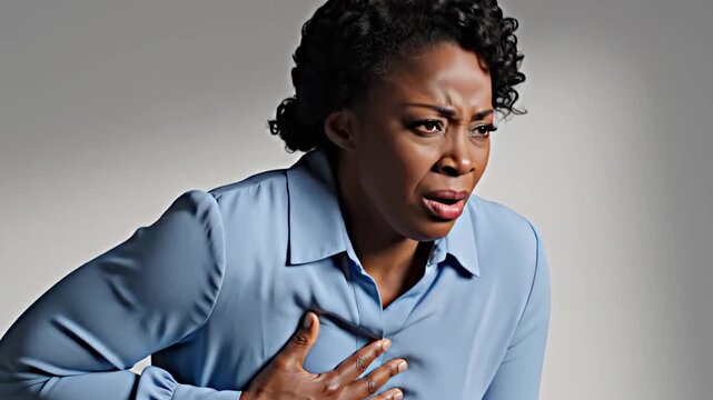 Expressive Woman Experiencing Chest Pain and Discomfort in Emotional Moment