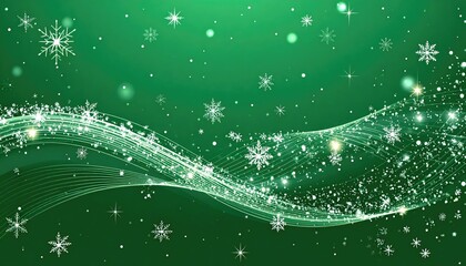 Magical Green Winter Wonderland with Falling Snowflakes and Sparkling Lights.