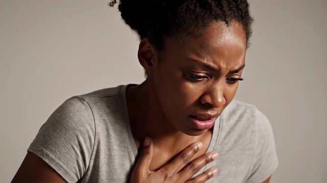 Expressive Woman Experiencing Heartburn or Chest Pain Due to Discomfort or Medical Issue