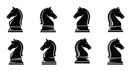 Black chess knight pieces arranged in a grid pattern simple vector illustration © Nayem