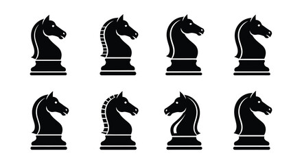 Black chess knight pieces arranged in a grid pattern simple vector illustration © Nayem