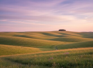 Obraz premium Serene Landscape of Rolling Hills Under Soft Evening Light