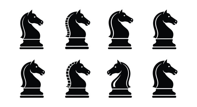 Black chess knight pieces arranged in a grid pattern simple vector illustration