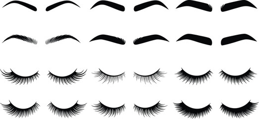 Fototapeta premium Eyebrow and Eyelash Silhouette Set Vector