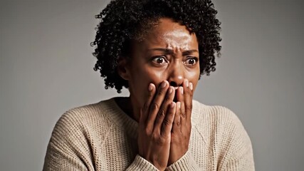 Expressive Woman Showing Shock Fear and Anxiety in Emotional Situations