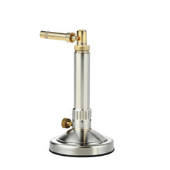 Stainless steel alcohol burner lamp with adjustable wick holder for laboratory or hobby use isolated on transparent background