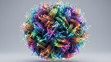 Vibrant abstract sphere of colorful tinsel strands
