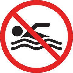No swimming prohibition sign vector illustration of a person swimming with waves crossed out indicating a restricted area for water activities