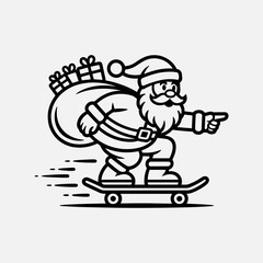 Skateboarding Santa carrying gift sack clipart
