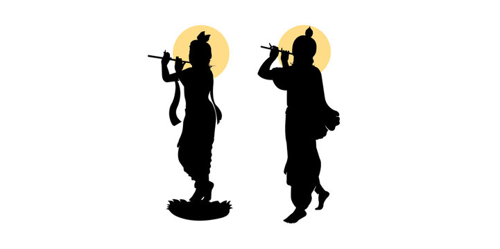 set of lord krishna silhouette holding flute 