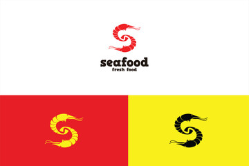 Letter S seafood  with shrimp icon logo design template