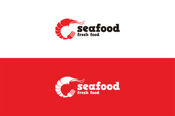 Letter C seafood  with shrimp and fork icon logo design template