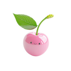 Cute and Playful Cartoon Cherry Character with Leaf and Smile