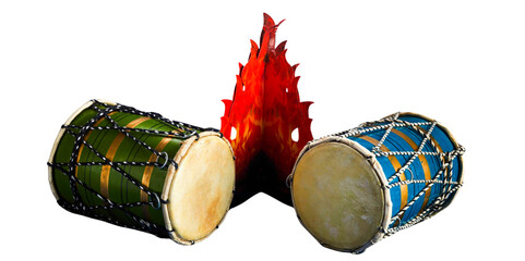pellet drum or hand drum with a fire origami for lohri 