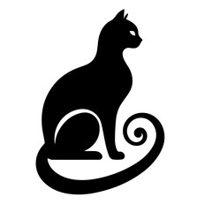 Black and white vector silhouette of a cat on white background