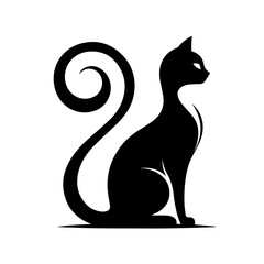 Black and white vector silhouette of a cat on white background