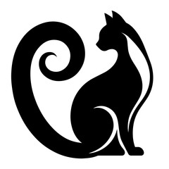Black and white vector silhouette of a cat on white background