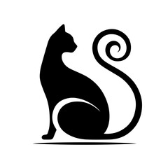 Black and white vector silhouette of a cat on white background