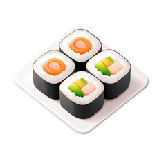 Freshly Made Sushi Rolls on White Plate with Colorful Ingredients