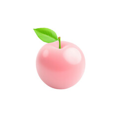 Fresh Pink Apple with Leaf Isolated on White Background