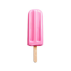 Delicious Pink Ice Cream Popsicle on Wooden Stick Isolated Background