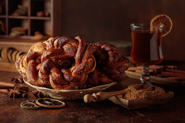 Traditional Scandinavian soft pretzels with cinnamon and sugar.