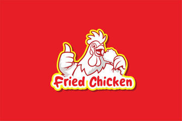 Chicken holding fried chicken mascot logo vector template
