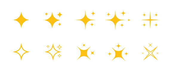 Set of Yellow Sparkle Icons star On Transparent Background
