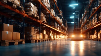 An automated lifting robot navigates a modern warehouse, showcasing advanced technology and efficiency in logistics and supply chain management for seamless operations.