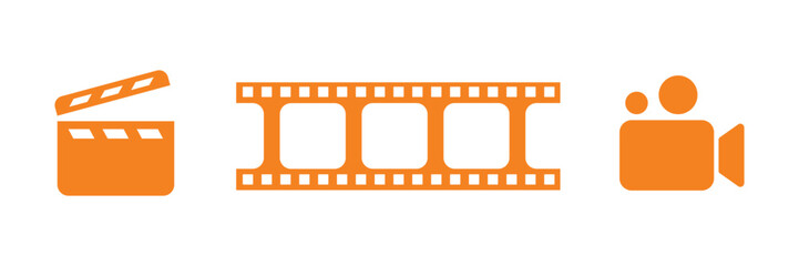Orange Icons For Film Production On Transparent Background