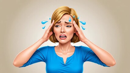 Expressive Female Showing Stress Anxiety and Headaches Portraits in Blue Top