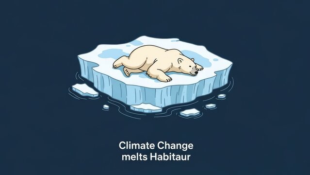 Polar Bear on Melting Iceberg Illustrates Climate Change Impact.