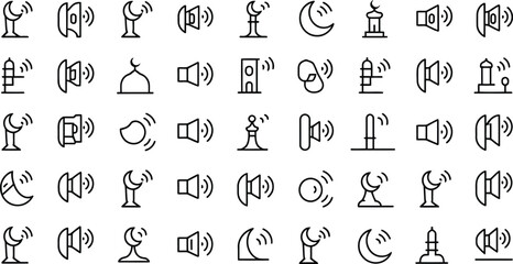 A diverse collection of minimalist line art icons for islamic prayer call and adhan © RaselCreativeWorks