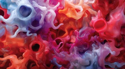 Fototapeta premium A vibrant and abstract pattern of fluid colors intertwining, showcasing a dynamic blend of reds, blues, and oranges that evoke emotions and stimulate creativity.