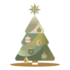 Minimal pastel illustration of a decorated Christmas tree with ornaments, isolated on white background. Perfect for holiday cards, winter decorations, Christmas icons, seasonal designs, and festive