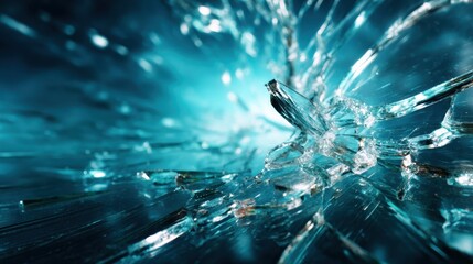 A dramatic abstract image of broken glass pieces radiating outward, illustrating themes of chaos and fragmentation while showcasing the interplay of light and texture in the shards.