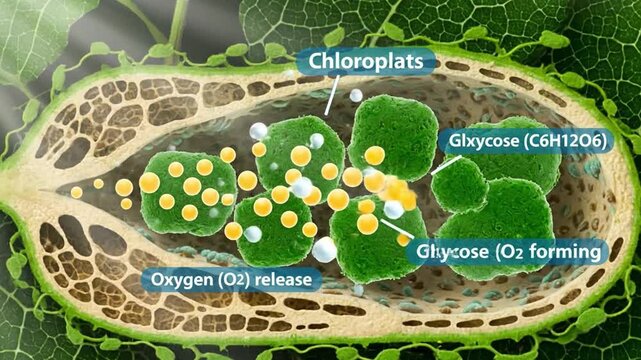 Microscopic Plant Cells Photosynthesis Process Animated Biology Background
