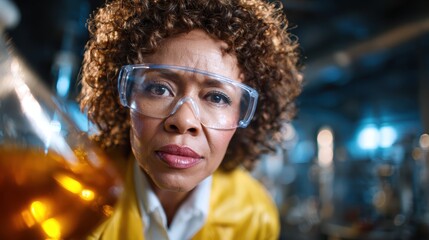 A focused scientist in protective gear examines a sample in a laboratory setting. This image embodies curiosity and the pursuit of knowledge within scientific exploration.