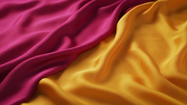 Seamless looping motion background of vivid magenta and turmeric yellow silk fabrics slowly billowing and flowing as abstract decorative elements mandap, abstract, ceremony