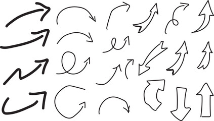 Set of Hand Drawn Vector Arrows, Doodle Sketches, and Directional Pointers Isolated on White Background