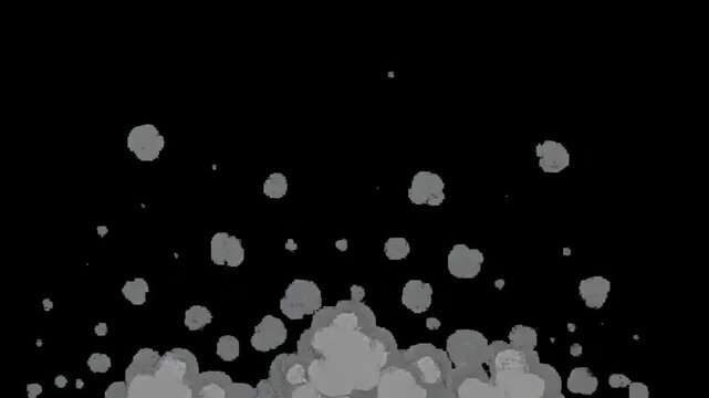 A large gray cloud with many small puffs of smoke rising from it on a black background 4k video