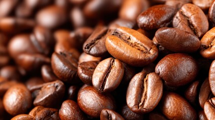 Obraz premium A close-up view of various freshly roasted coffee beans, highlighting their rich colors and textures, perfect for coffee lovers and culinary enthusiasts alike.