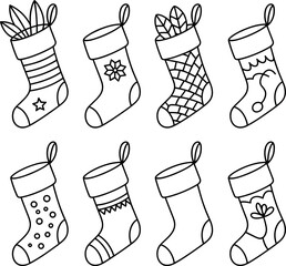Christmas Stockings Line Icon Set for Holiday Decoration and Winter Design
