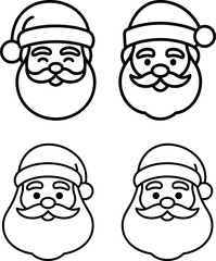 Santa Claus Face Line Icon Set Christmas Character Outline Illustration Collection